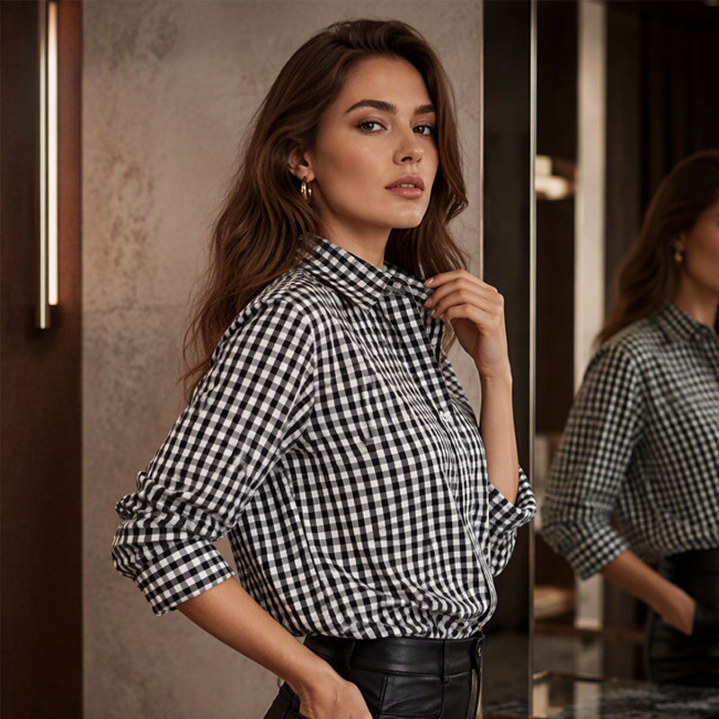 Chemise à carreaux à manches longues et boutons pour femme
