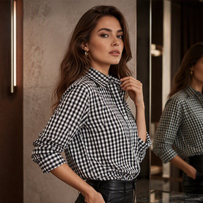 Chemise à carreaux à manches longues et boutons pour femme
