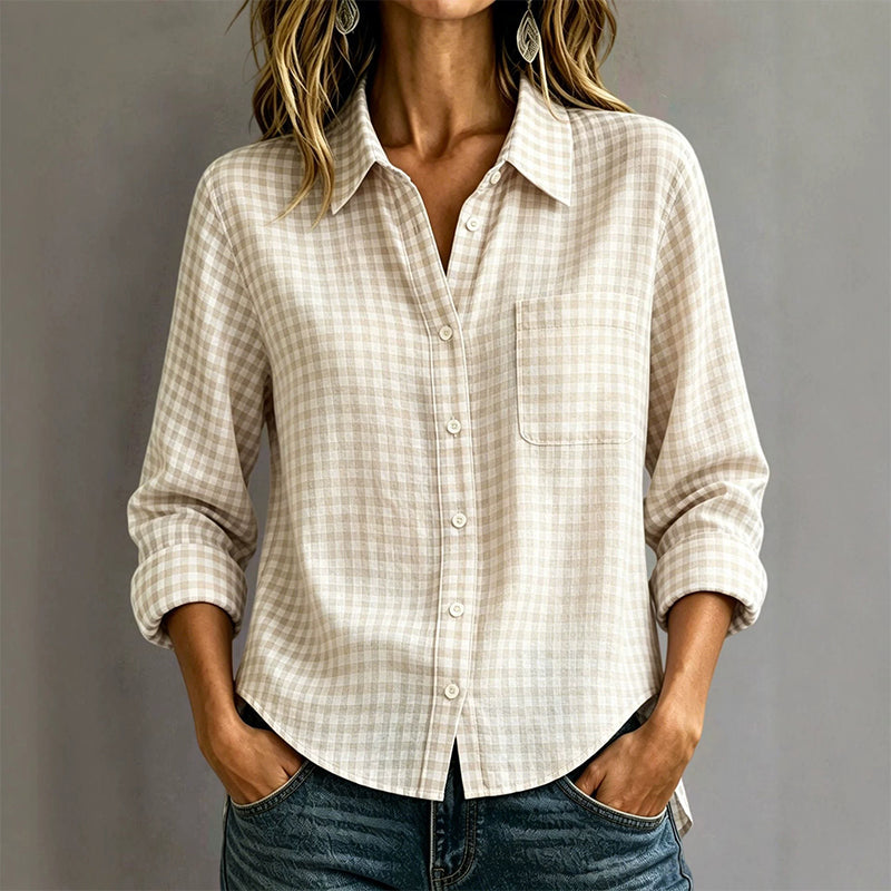 Chemise à carreaux à manches longues et boutons pour femme