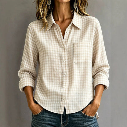 Chemise à carreaux à manches longues et boutons pour femme