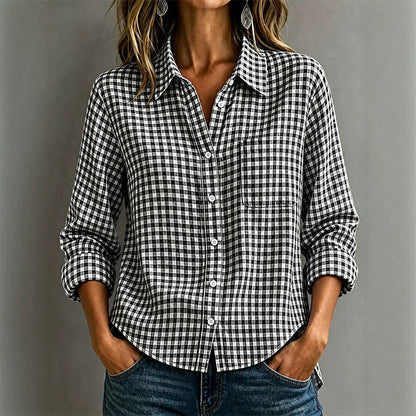 Chemise à carreaux à manches longues et boutons pour femme