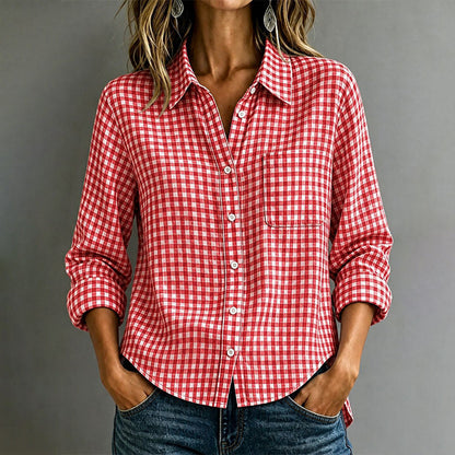Chemise à carreaux à manches longues et boutons pour femme