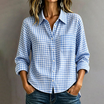 Chemise à carreaux à manches longues et boutons pour femme