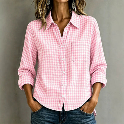 Chemise à carreaux à manches longues et boutons pour femme