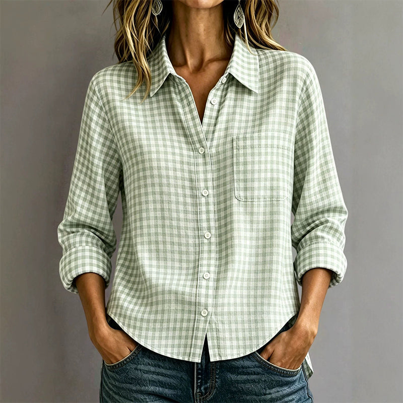 Chemise à carreaux à manches longues et boutons pour femme