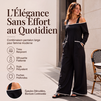 Combinaison pour femme à épaules dénudées avec bordure contrastante