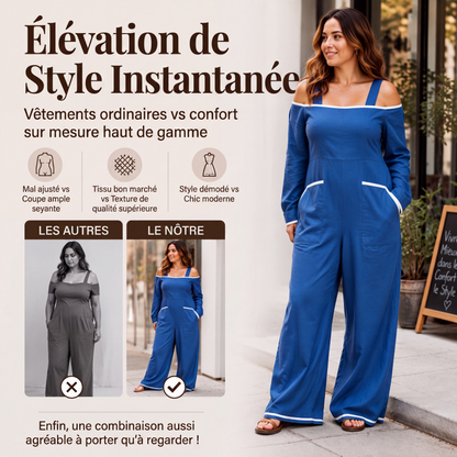 Combinaison pour femme à épaules dénudées avec bordure contrastante
