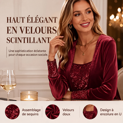 Haut à manches longues élégant pour femme avec patchwork de sequins
