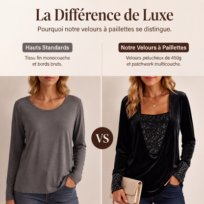 Haut à manches longues élégant pour femme avec patchwork de sequins