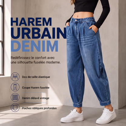 Pantalon en jean sarouel taille haute pour femme