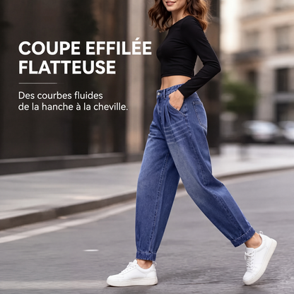 Pantalon en jean sarouel taille haute pour femme