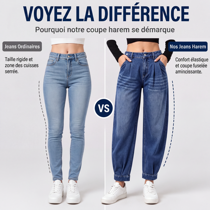 Pantalon en jean sarouel taille haute pour femme