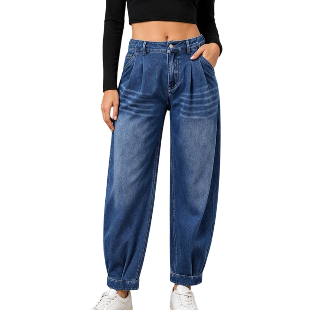 Pantalon en jean sarouel taille haute pour femme