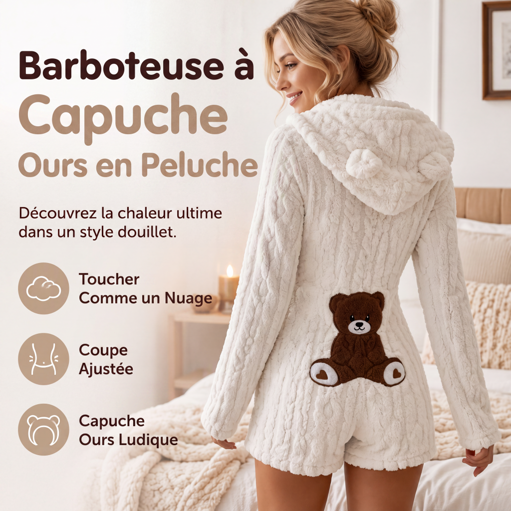 Combinaison à manches longues à capuche en peluche pour femme