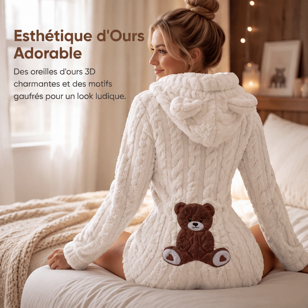 Combinaison à manches longues à capuche en peluche pour femme
