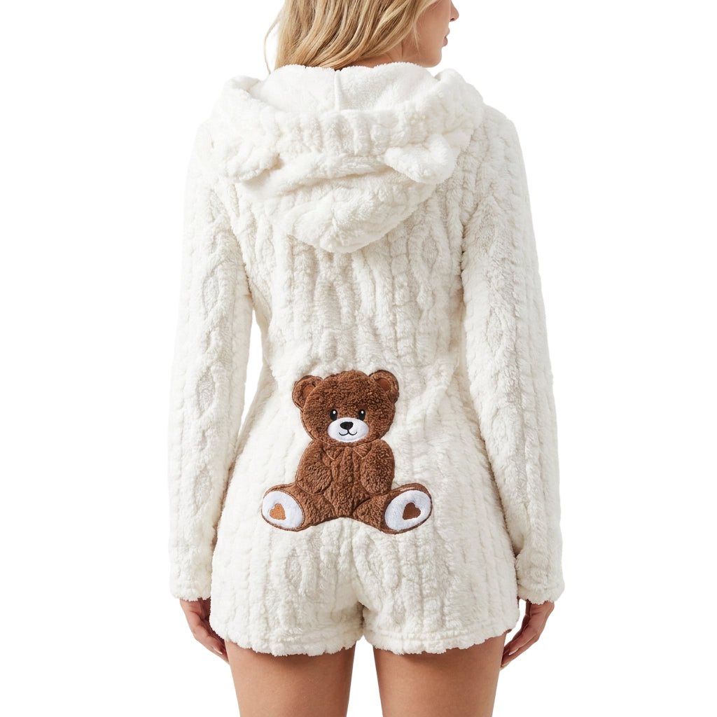 Combinaison à manches longues à capuche en peluche pour femme