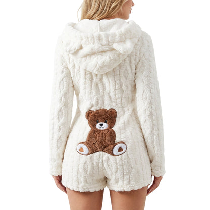 Combinaison à manches longues à capuche en peluche pour femme