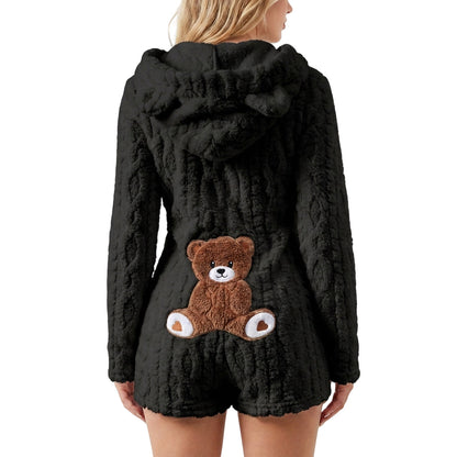 Combinaison à manches longues à capuche en peluche pour femme