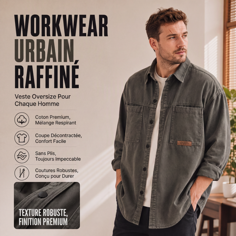 Chemise utilitaire oversize à manches longues pour homme