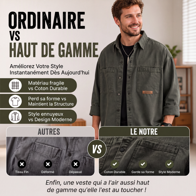 Chemise utilitaire oversize à manches longues pour homme