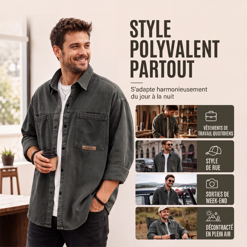 Chemise utilitaire oversize à manches longues pour homme