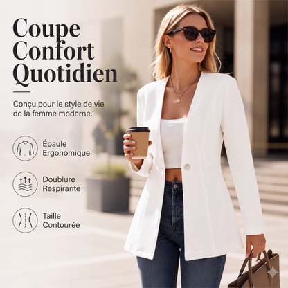 Blazer femme à col V et bouton unique