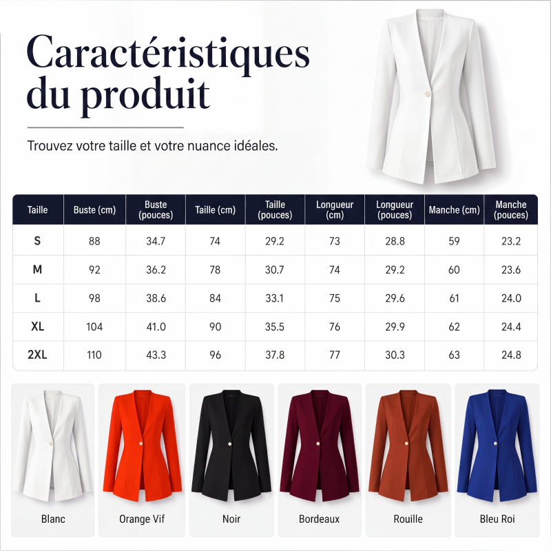 Blazer femme à col V et bouton unique
