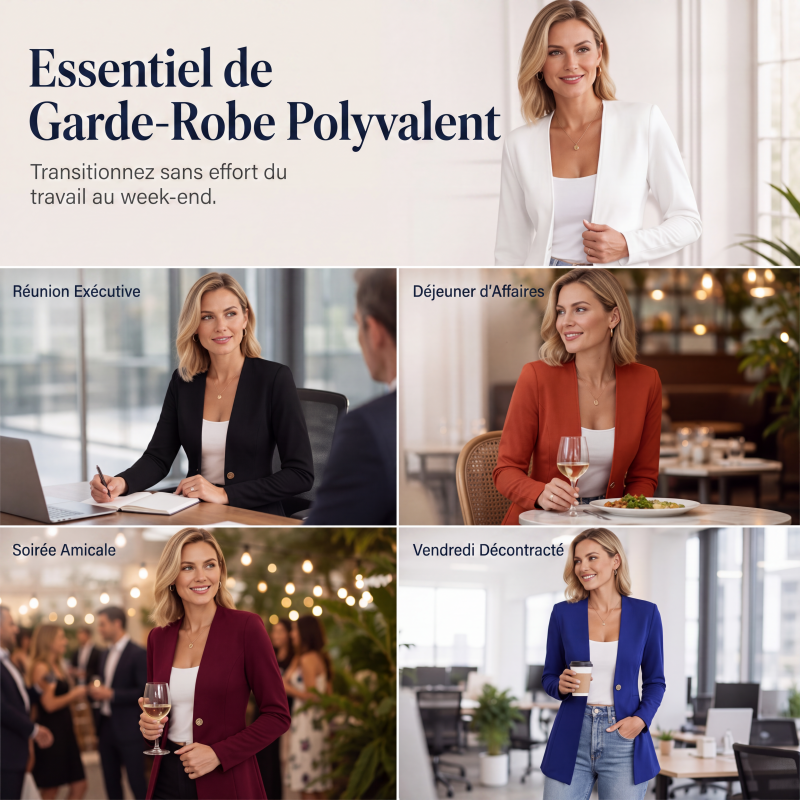 Blazer femme à col V et bouton unique