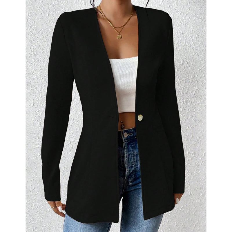 Blazer femme à col V et bouton unique