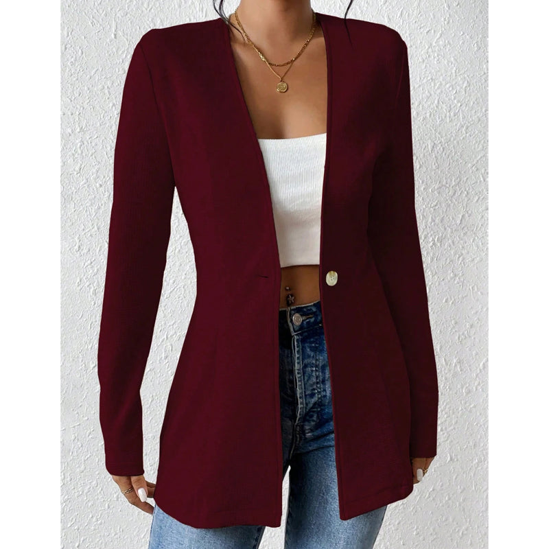 Blazer femme à col V et bouton unique
