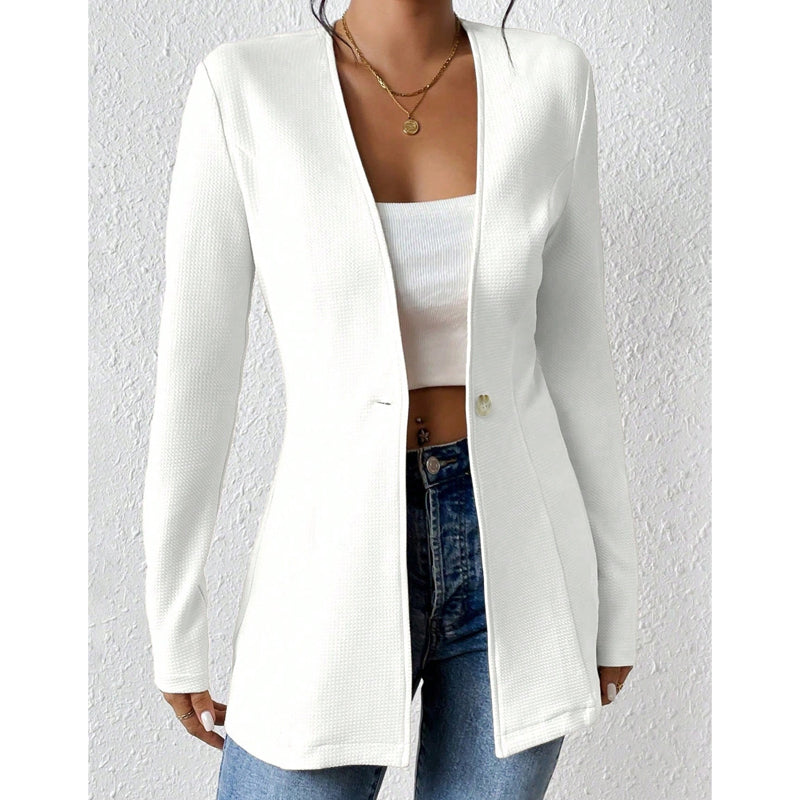 Blazer femme à col V et bouton unique