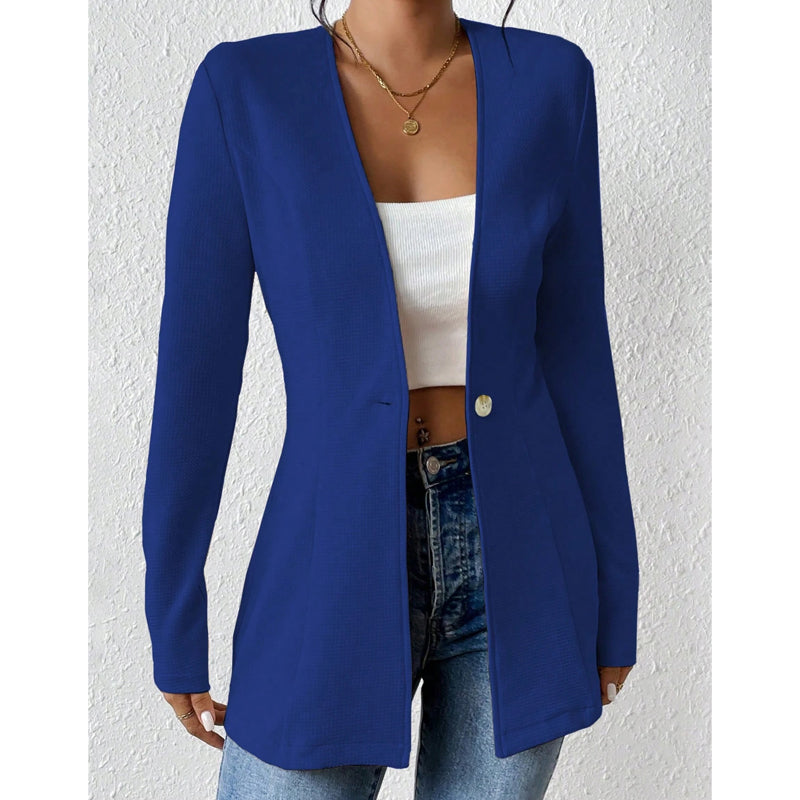 Blazer femme à col V et bouton unique