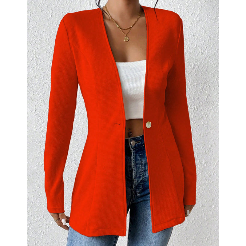 Blazer femme à col V et bouton unique