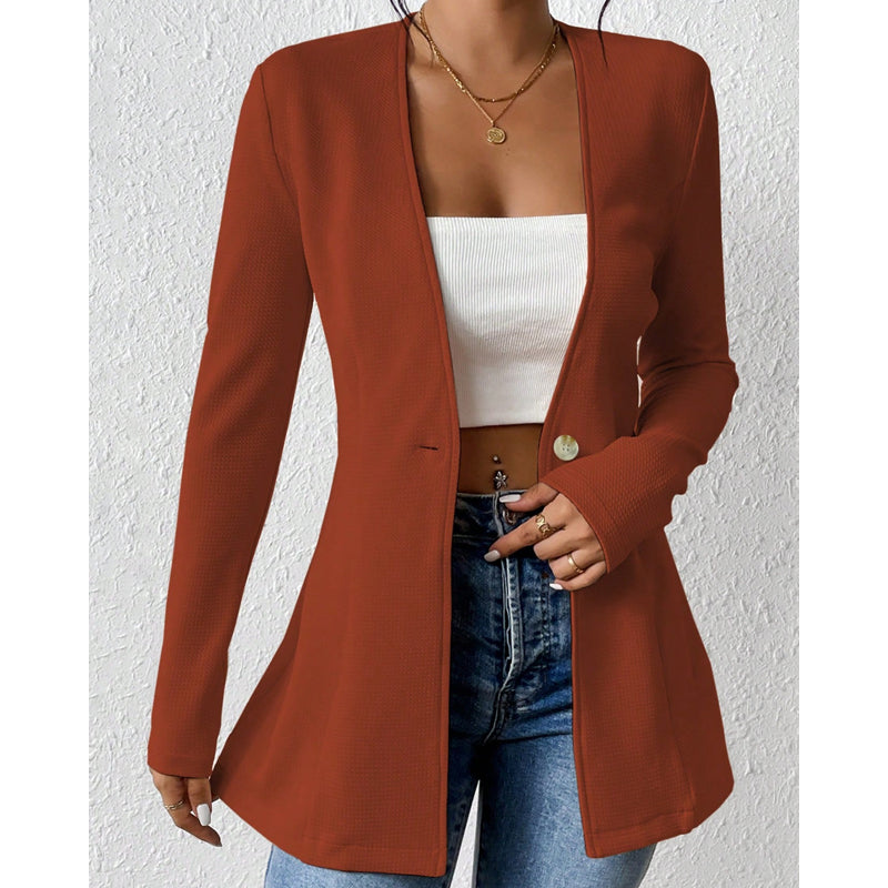 Blazer femme à col V et bouton unique