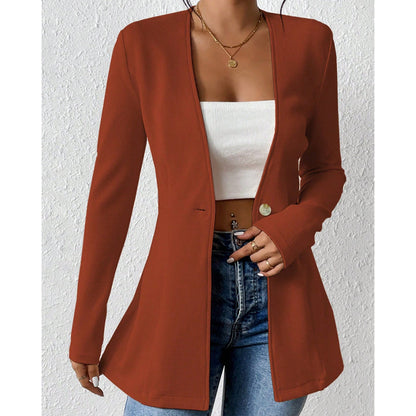 Blazer femme à col V et bouton unique