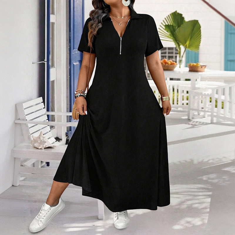 Robe longue décontractée pour femme, couleur unie, avec fermeture éclair