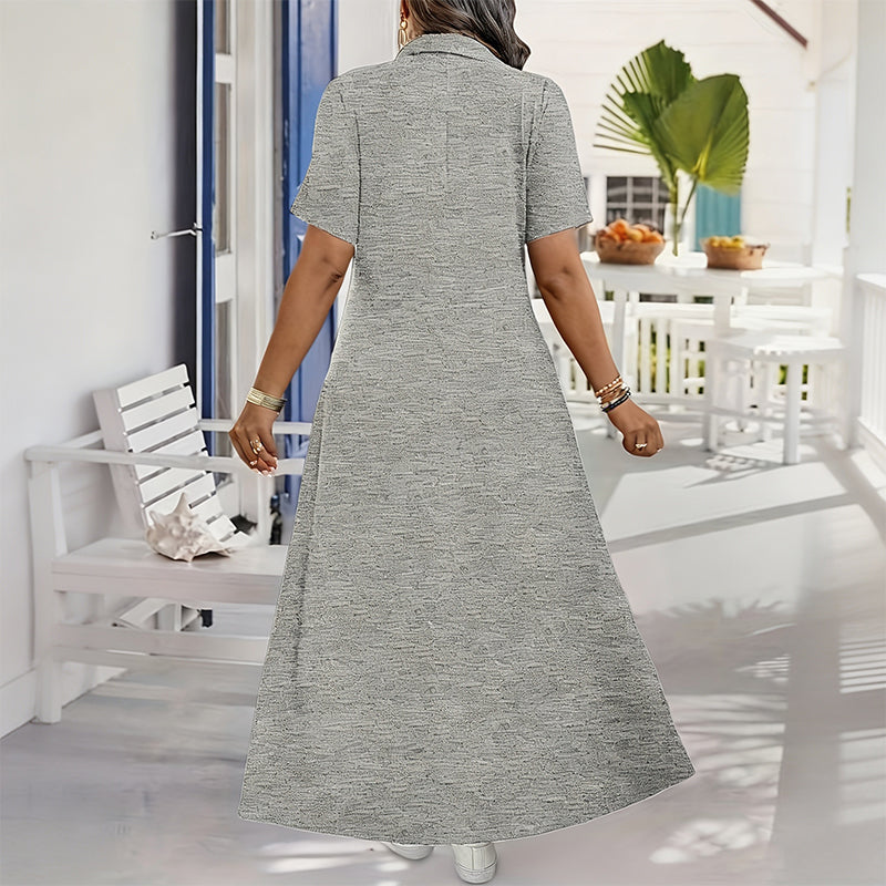 Robe longue décontractée pour femme, couleur unie, avec fermeture éclair