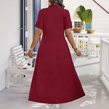 Robe longue décontractée pour femme, couleur unie, avec fermeture éclair