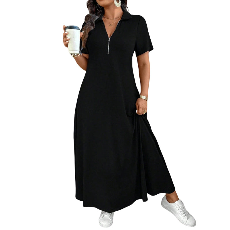 Robe longue décontractée pour femme, couleur unie, avec fermeture éclair