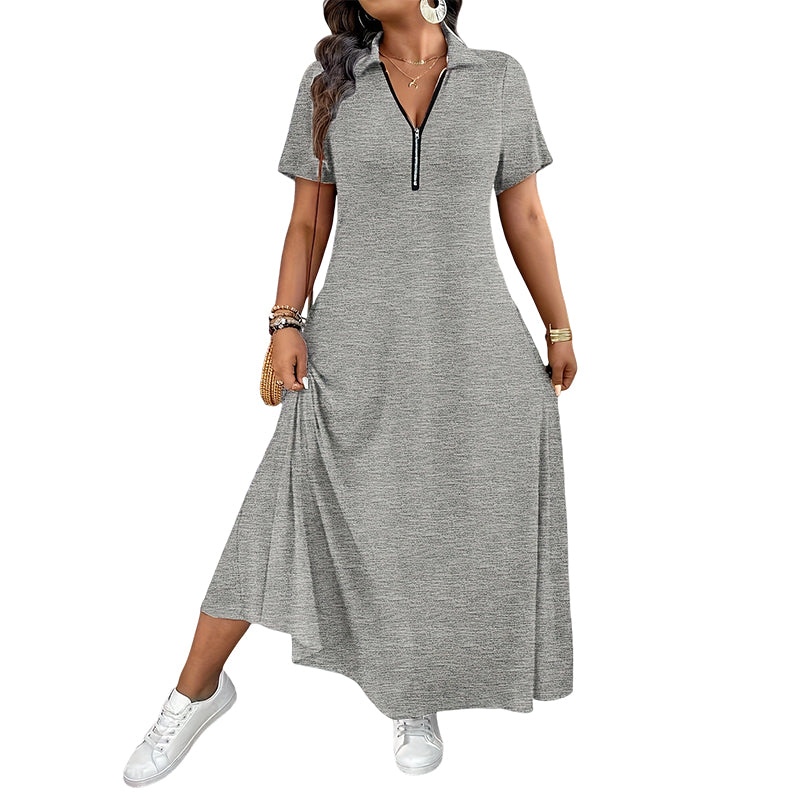 Robe longue décontractée pour femme, couleur unie, avec fermeture éclair