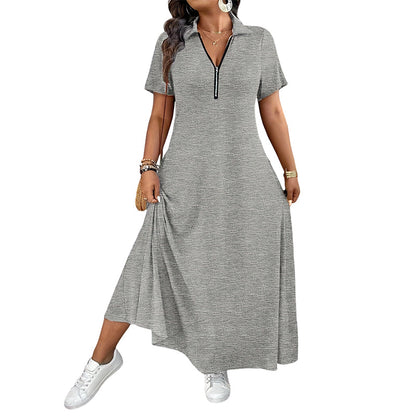Robe longue décontractée pour femme, couleur unie, avec fermeture éclair