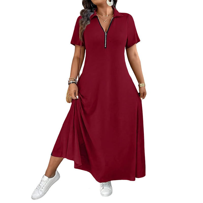 Robe longue décontractée pour femme, couleur unie, avec fermeture éclair