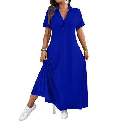 Robe longue décontractée pour femme, couleur unie, avec fermeture éclair