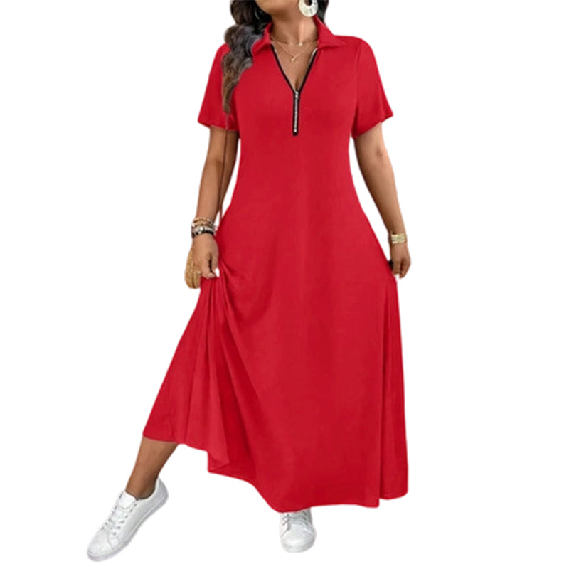 Robe longue décontractée pour femme, couleur unie, avec fermeture éclair