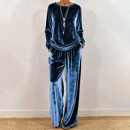 Ensemble deux pièces pour femme : haut en velours et pantalon