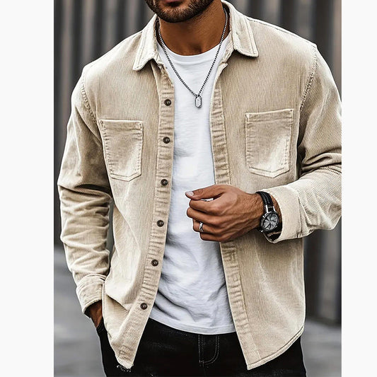 Chemise décontractée à manches longues et col boutonné pour homme