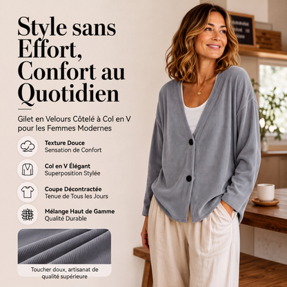 Cardigan en maille velours côtelé col V pour femme