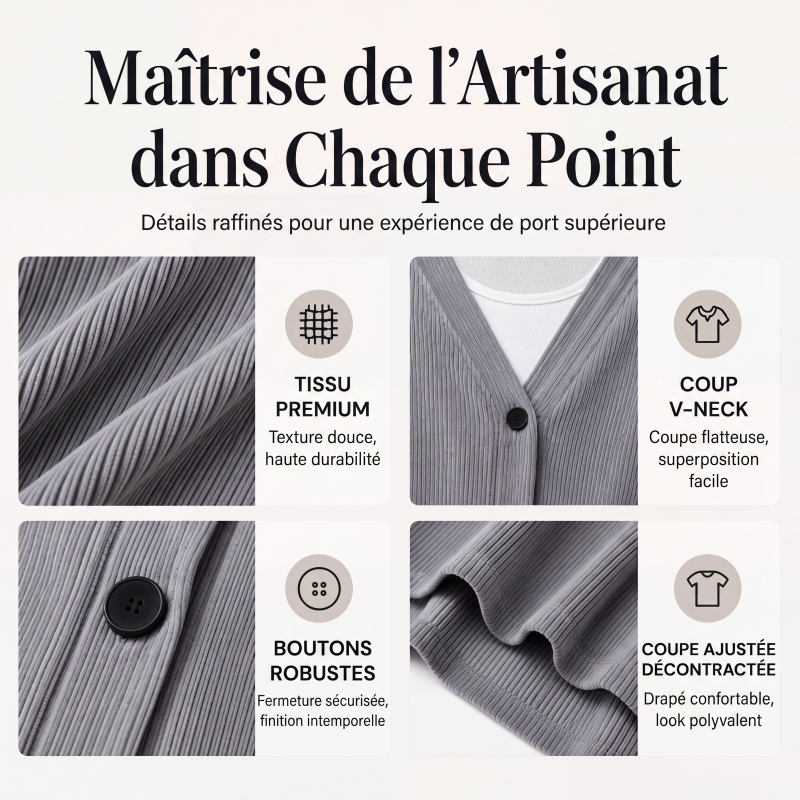 Cardigan en maille velours côtelé col V pour femme