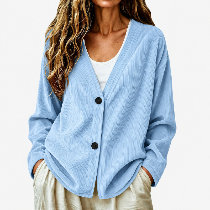 Cardigan en maille velours côtelé col V pour femme