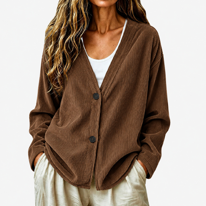 Cardigan en maille velours côtelé col V pour femme